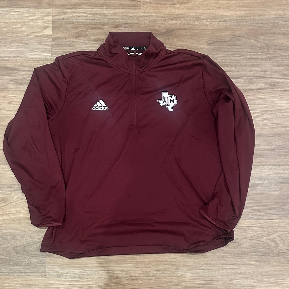 adidas Maroon Quarter-Zip Athletic Pullover with Logo